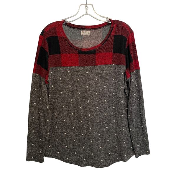 Maurices Buffalo Plaid Polka Dot Blocked Football Tee Womens Medium Holiday Top - Picture 2 of 8